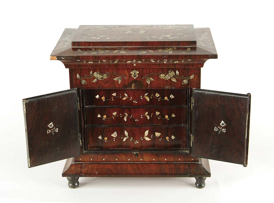 Appraisal: FABULOUS VICTORIAN ROSEWOOD JEWELRY-VANITY CHEST This spectacular piece veneered in