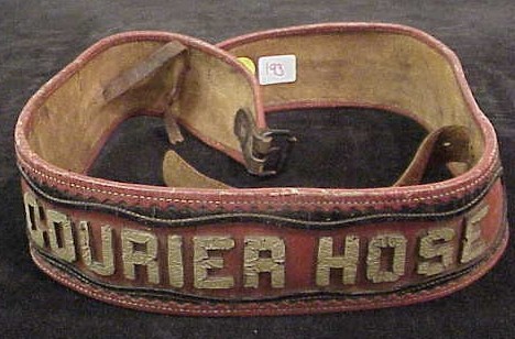 Appraisal: Red and black leather fireman's belt with applied lettering reading