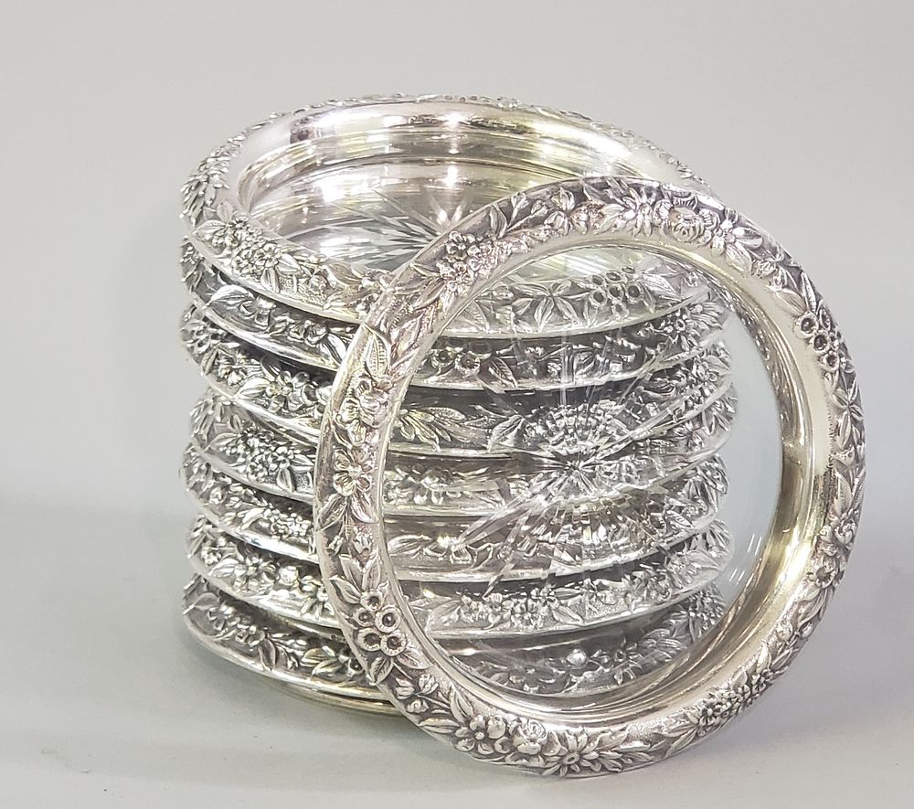 Appraisal: Set of Sterling Silver and Crystal Coasters Set of Sterling