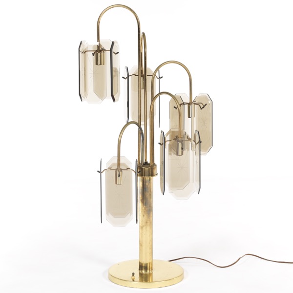 Appraisal: MID-CENTURY MODERN FIVE-ARM WATERFALL LAMP x Brass five-arm waterfall lamp