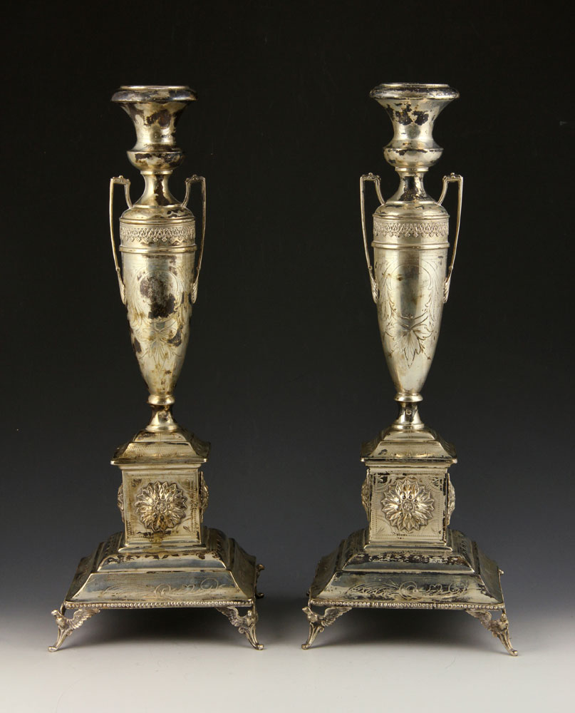 Appraisal: - Pr Austro Hungarian Silver Candlesticks Pair of Austro-Hungarian candlesticks