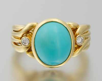 Appraisal: A Ladies' k Gold Turquoise and Diamond Ring k yellow