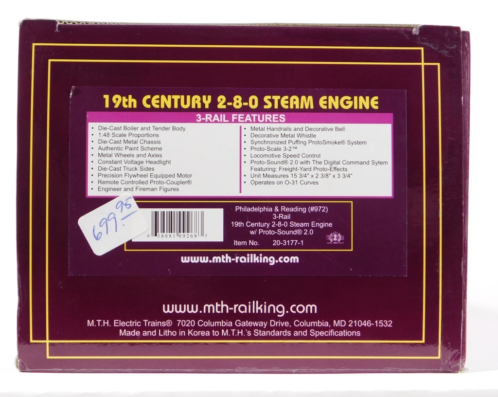 Appraisal: MTH C PHILADELPHIA READING - - STEAM ENGINE United States