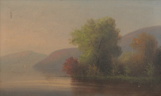 Appraisal: AMERICAN SCHOOL th century HUDSON RIVER LANDSCAPE WITH LAkE AND