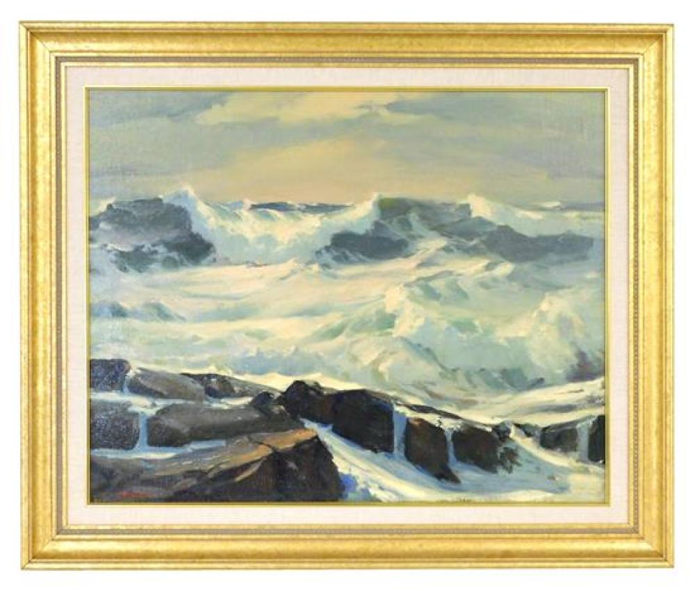 Appraisal: Walter Bollendonk American - oil on canvas cresting waves over