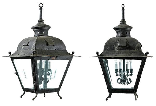 Appraisal: A pair of French Baroque style iron lanterns fourth quarter