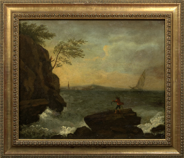 Appraisal: Continental School Mid- th Century Fisherman Standing on a Rocky