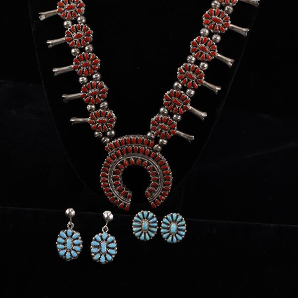 Appraisal: Native American sterling silver double sided turquoise and coral naja