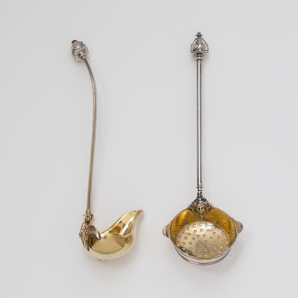 Appraisal: George Sharp Silver Strainer and a Ladle with Figural Details