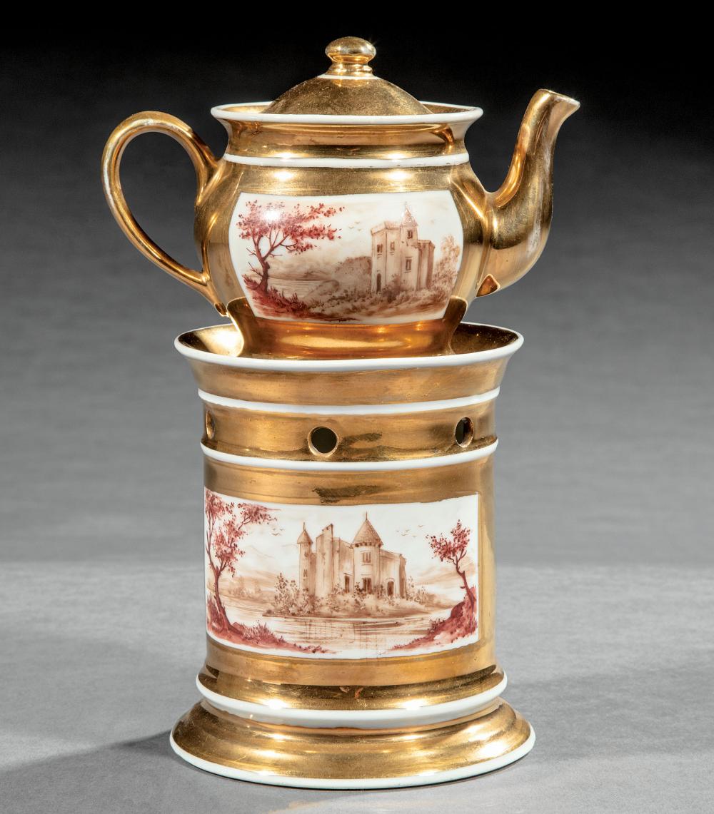 Appraisal: Paris Porcelain Veilleuese th c decorated with sepia landscape on