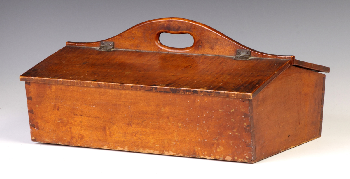 Appraisal: Tiger Maple Lidded Cutlery Box th cent Dovetailed