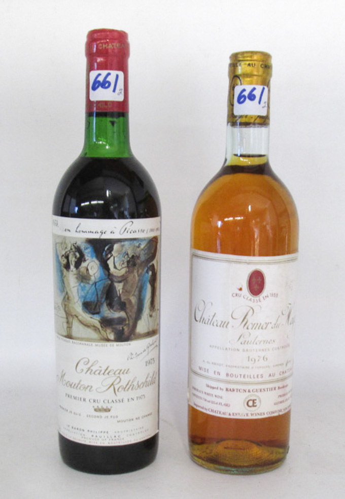 Appraisal: TWO BOTTLES OF VINTAGE FRENCH WINE Chateau Mouton Rothschild red