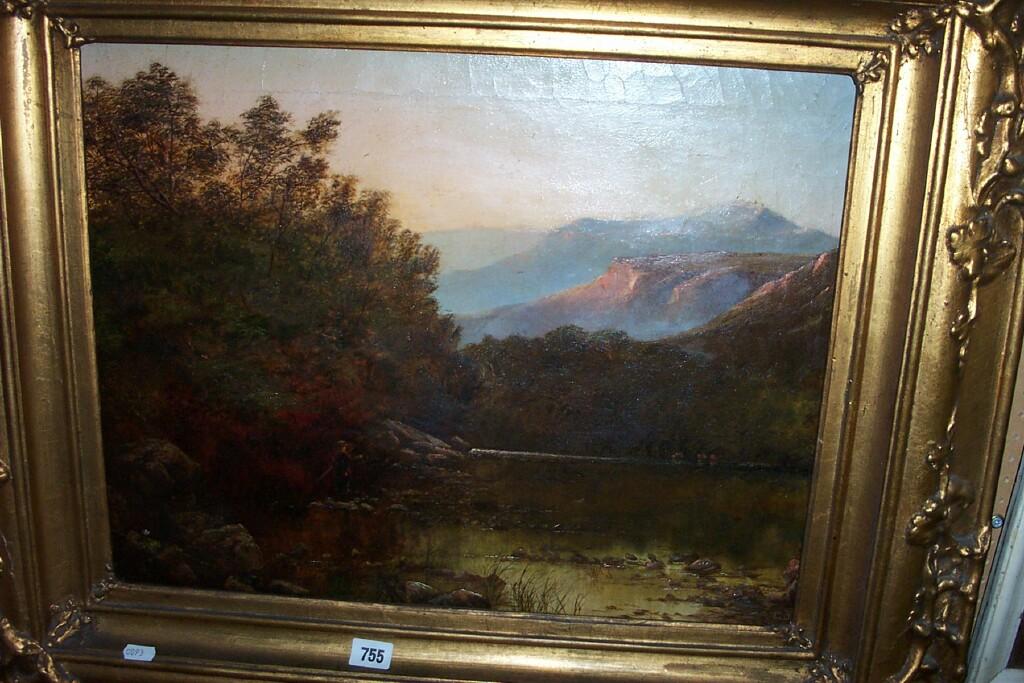 Appraisal: A th century oil painting on canvas of a lake