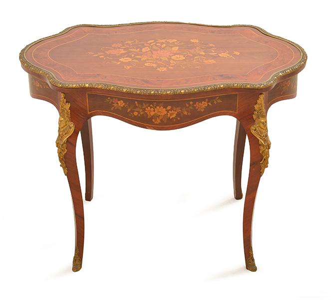 Appraisal: A LOUIS XV STYLE GILT METAL MOUNTED MARQUETRY INLAID SIDE