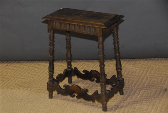 Appraisal: CARVED TABLE A vintage jacobean style table with carved medallion