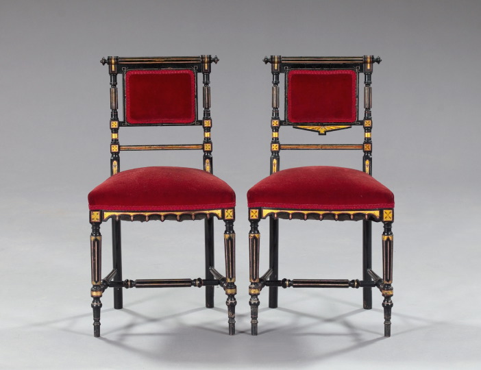 Appraisal: Interesting Pair of American Aesthetic Movement Ebonized and Parcel-Gilt Sidechairs