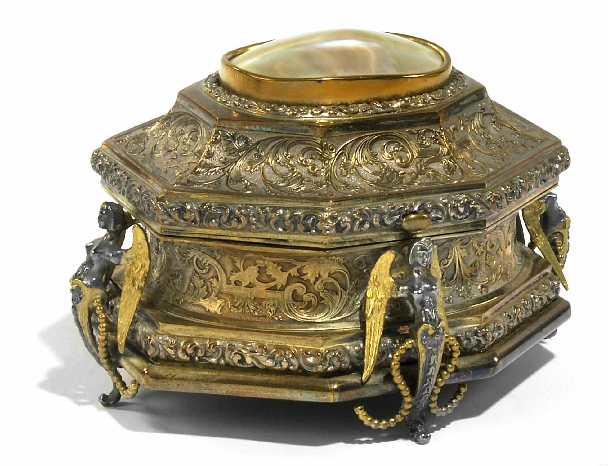 Appraisal: A Renaissance Revival silvered and gilt metal table box th