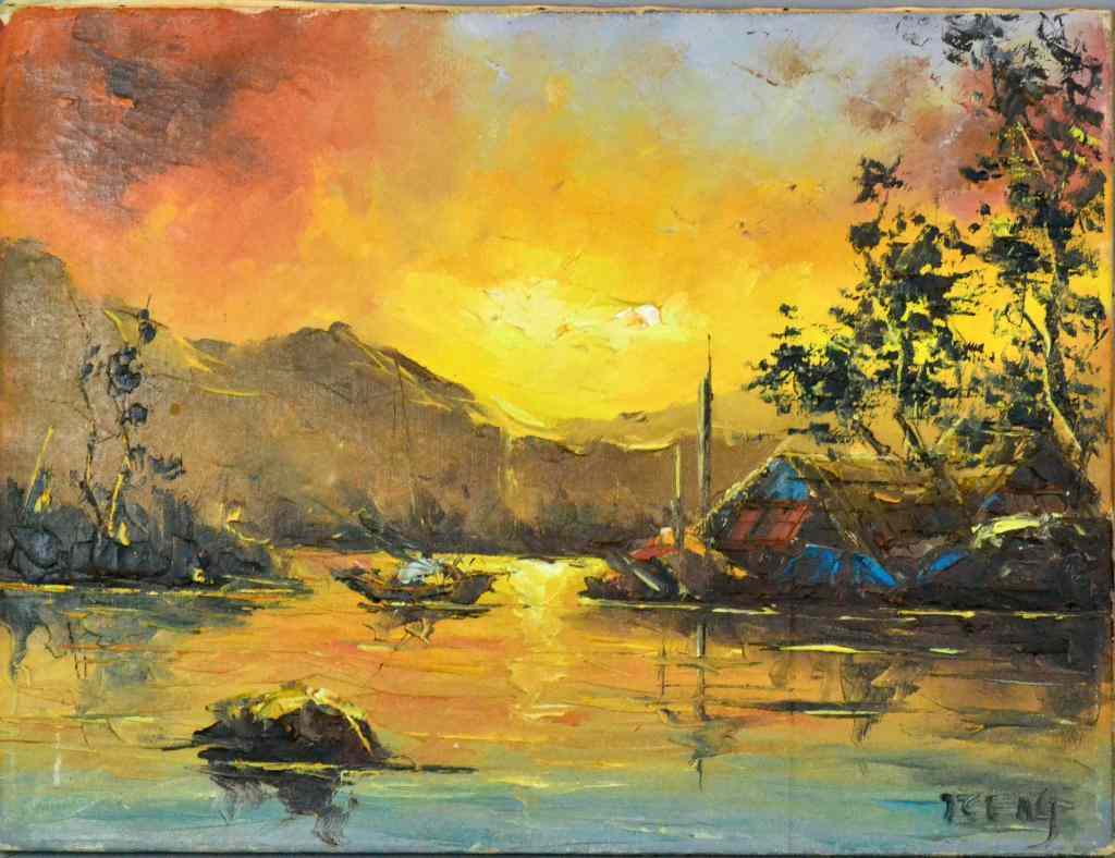 Appraisal: Tseng Kwong Chi Oil Painting On CanvasDepicting a lake scene