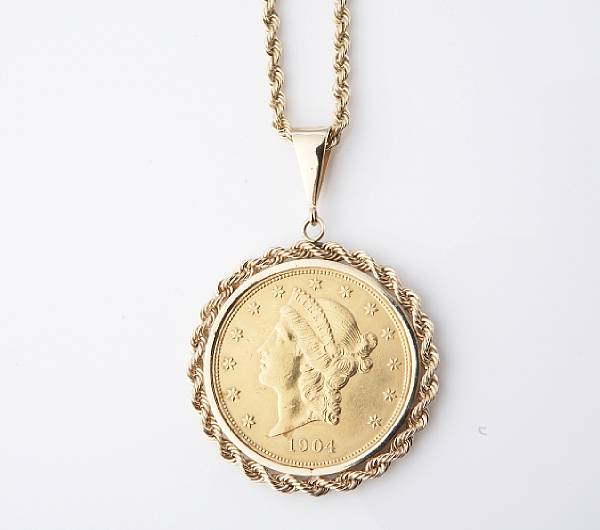 Appraisal: A gold coin pendant with a k gold chain grs