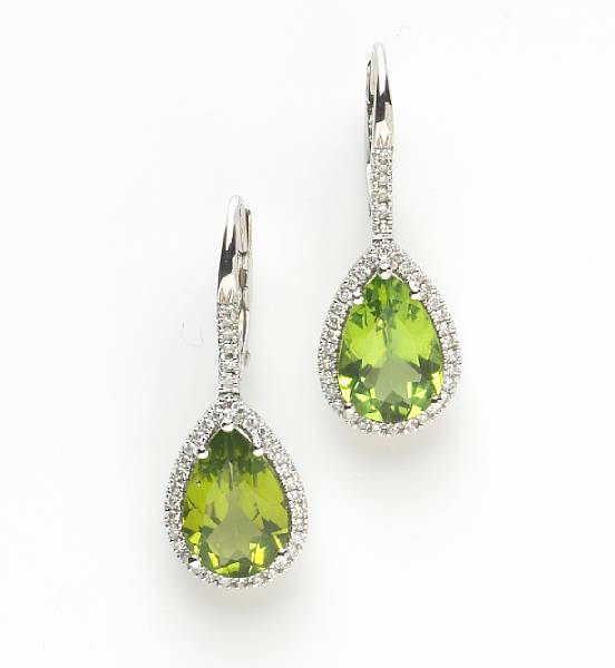 Appraisal: A pair of peridot diamond and k white gold earrings