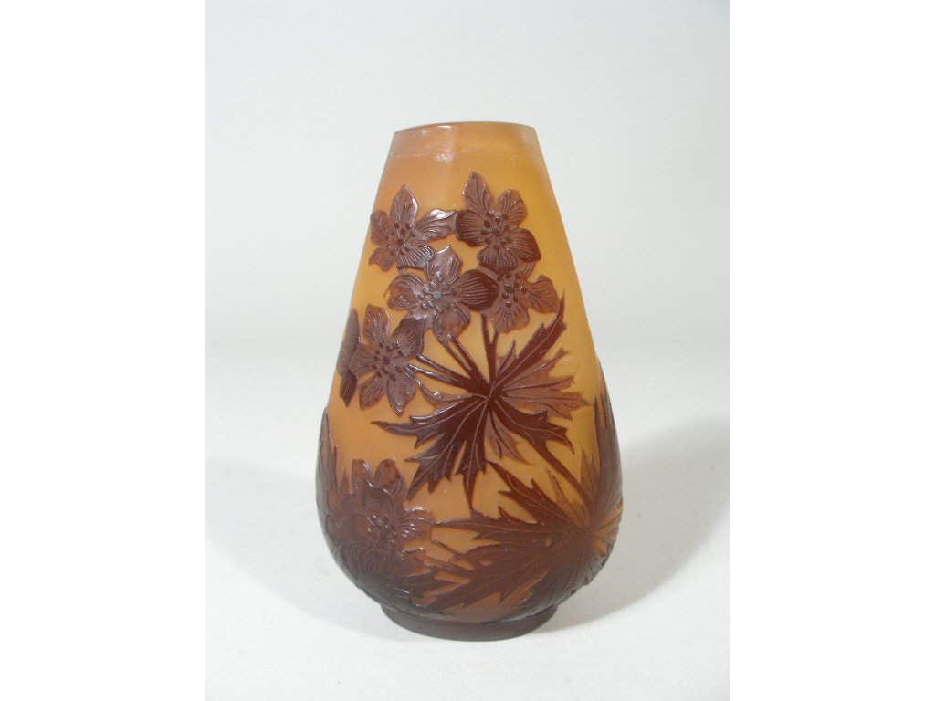 Appraisal: Cameo Glass Vase Marked Galle high opaque amber background with