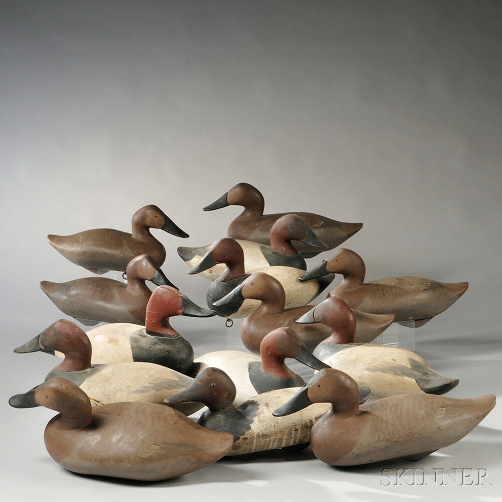 Appraisal: Fourteen Canvasback Duck Decoys America early th century seven drakes