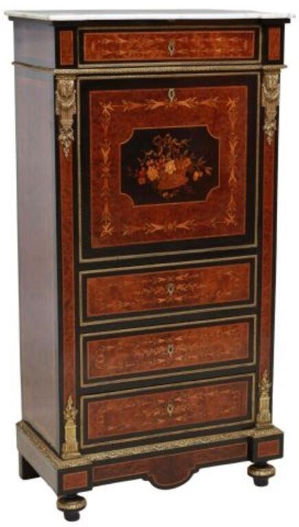 Appraisal: French Napoleon III period figured veneer fall-front desk late th