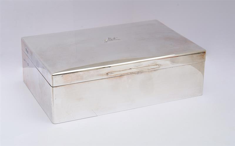 Appraisal: ENGLISH CRESTED SILVER CIGARETTE BOX P B Birmingham the lid