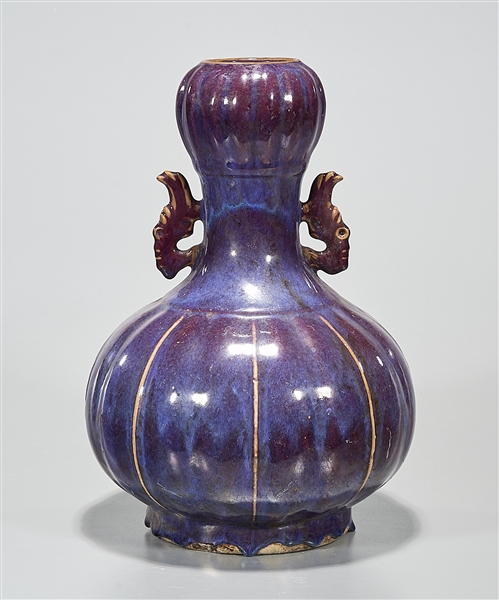 Appraisal: Chinese purple splash porcelain garlic mouth vase x approx Condition