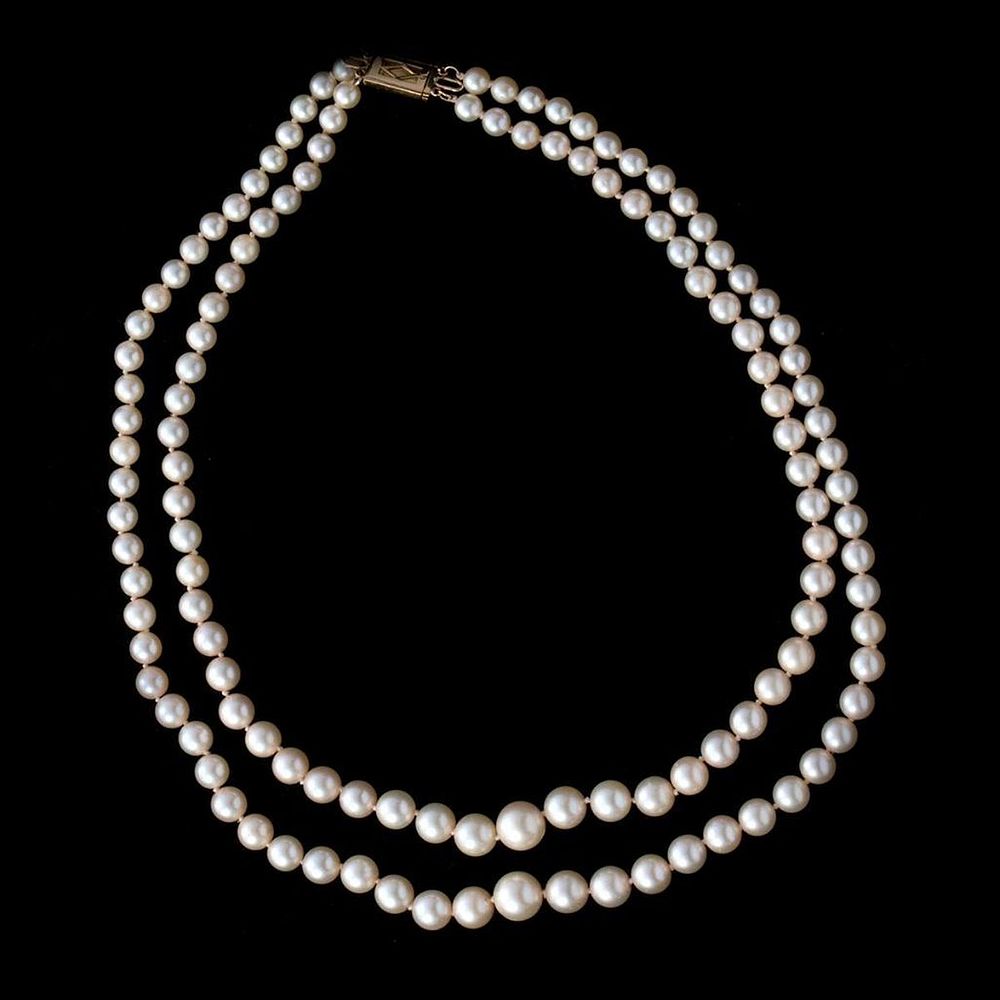 Appraisal: Cultured pearl k gold double strand necklace French cultured pearls