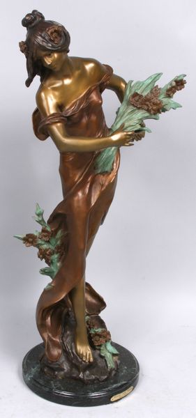 Appraisal: Bronze figurine on marble base woman with wheat h signed