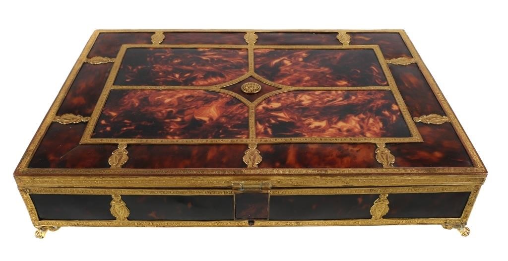 Appraisal: Brass ormolu mounted tortoiseshell cigar box retailed by Edward F