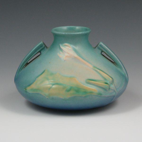 Appraisal: Roseville Thornapple squat vase in blue Marked Roseville - Mint