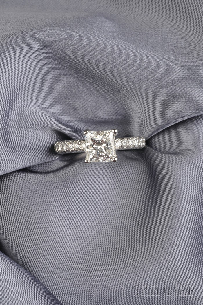 Appraisal: kt White Gold and Diamond Solitaire prong-set with a princess-cut