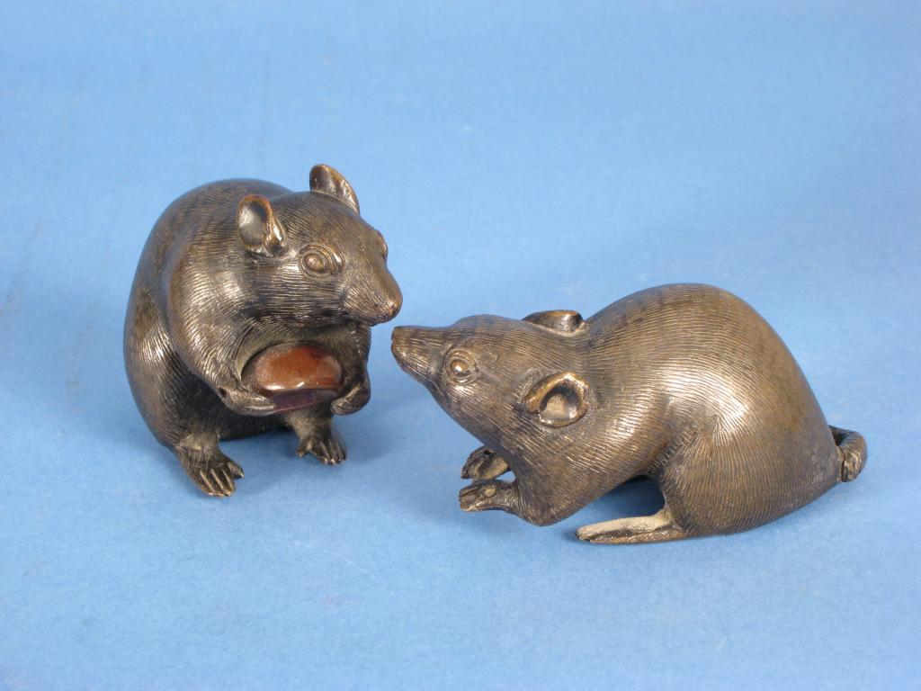 Appraisal: Two Japanese bronze Figures of water rats one with a