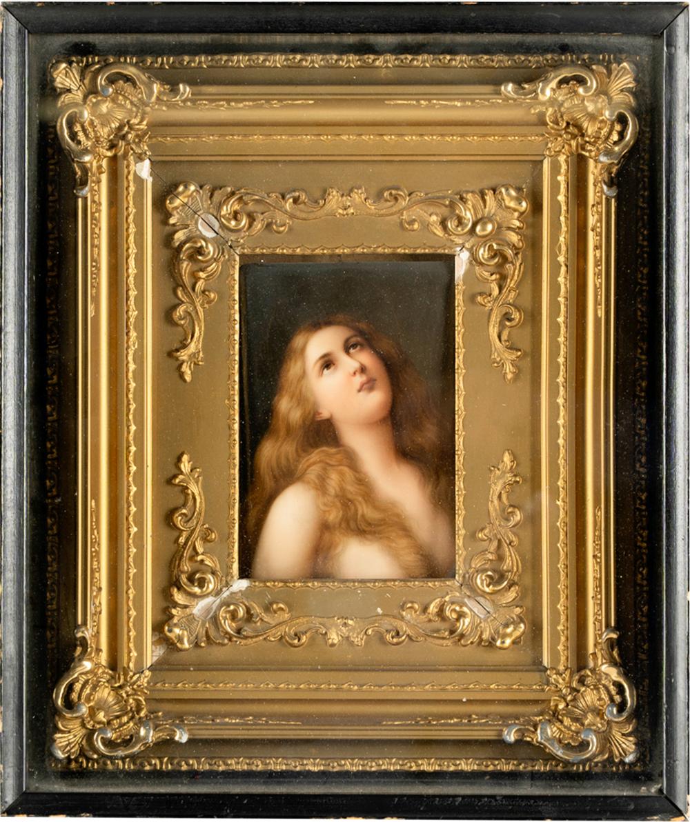 Appraisal: ENAMELED PORCELAIN PLAQUE OF MARY MAGDALENEtitled verso signed lower right