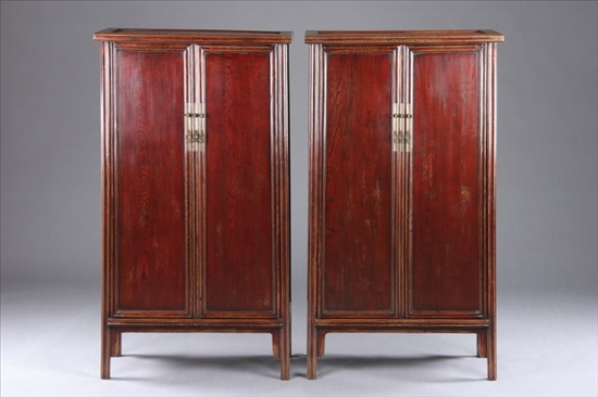 Appraisal: PAIR CHINESE LACQUERED BEECHWOOD CABINETS th century Shanxi province Rectangular