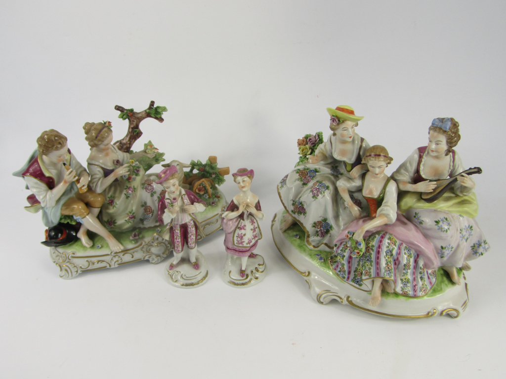 Appraisal: Two Unterweissbach porcelain pastoral figure groups thC raised on rococo