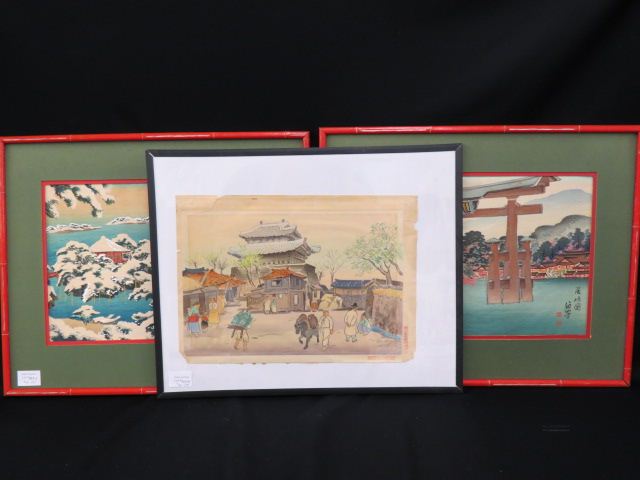 Appraisal: Japanese Woodblock Prints various scenes all signed image areas approx