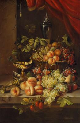 Appraisal: A GYULA BUBARNIK Still Life on a Table with Grapes