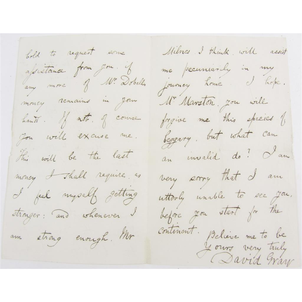 Appraisal: Gray David - poet Autograph letter signed 'David Gray' to