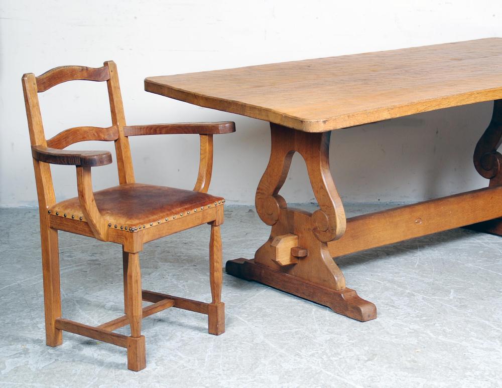 Appraisal: AN ADZED OAK DINING TABLE by Alan Grainger Brandsby the