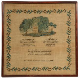 Appraisal: TH C AMERICAN MEMORIAL NEEDLEWORK FRAMED NEEDLEPOINT SAMPLER English Silk