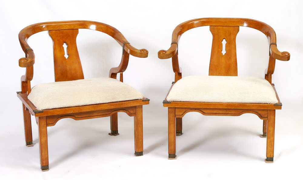 Appraisal: PAIR CHINESE HORSESHOE ARM CHAIRS Shaped arms and supports back