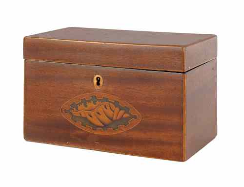 Appraisal: George III inlaid mahogany tea caddy ca h w