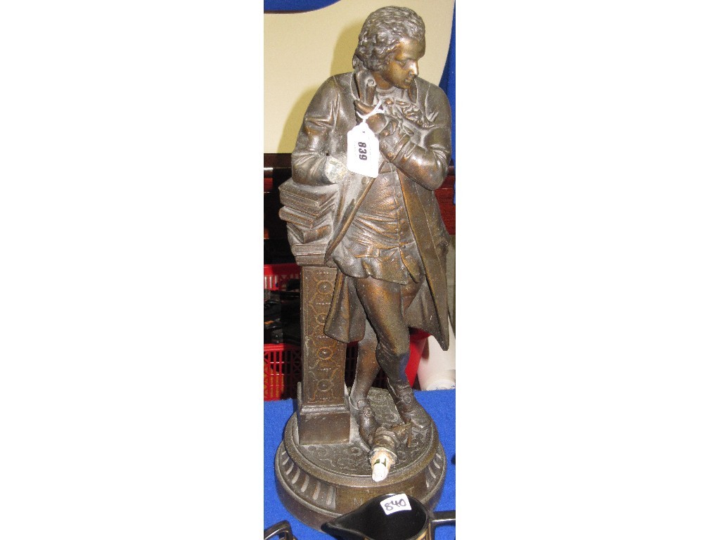 Appraisal: Bronzed spelter figure of Mozart hand def