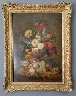 Appraisal: Oil on panel still life of an urn full of