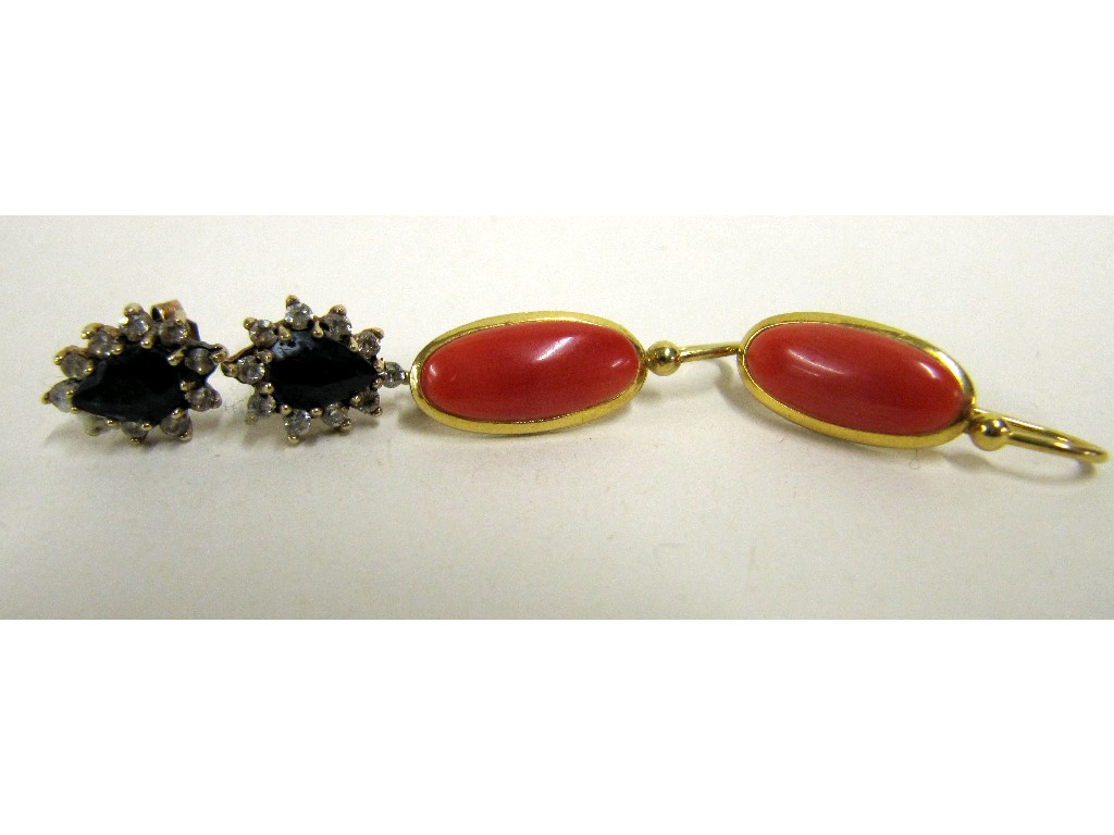 Appraisal: Pair of silver gilt coral set earrings and a pair