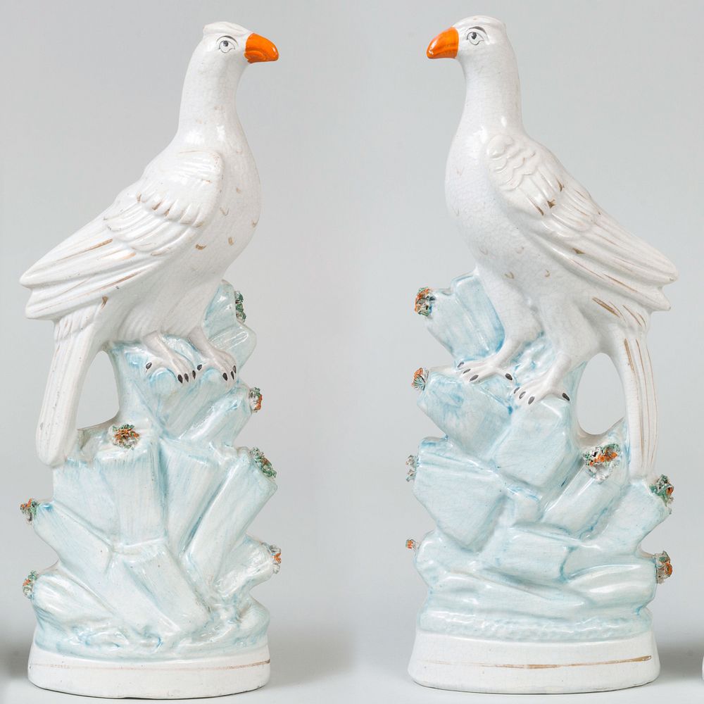 Appraisal: Pair of Staffordshire Pottery Models of Pheasants in high Property