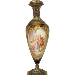 Appraisal: A Sevres Style Porcelain And Champleve Enamel Covered Urn with